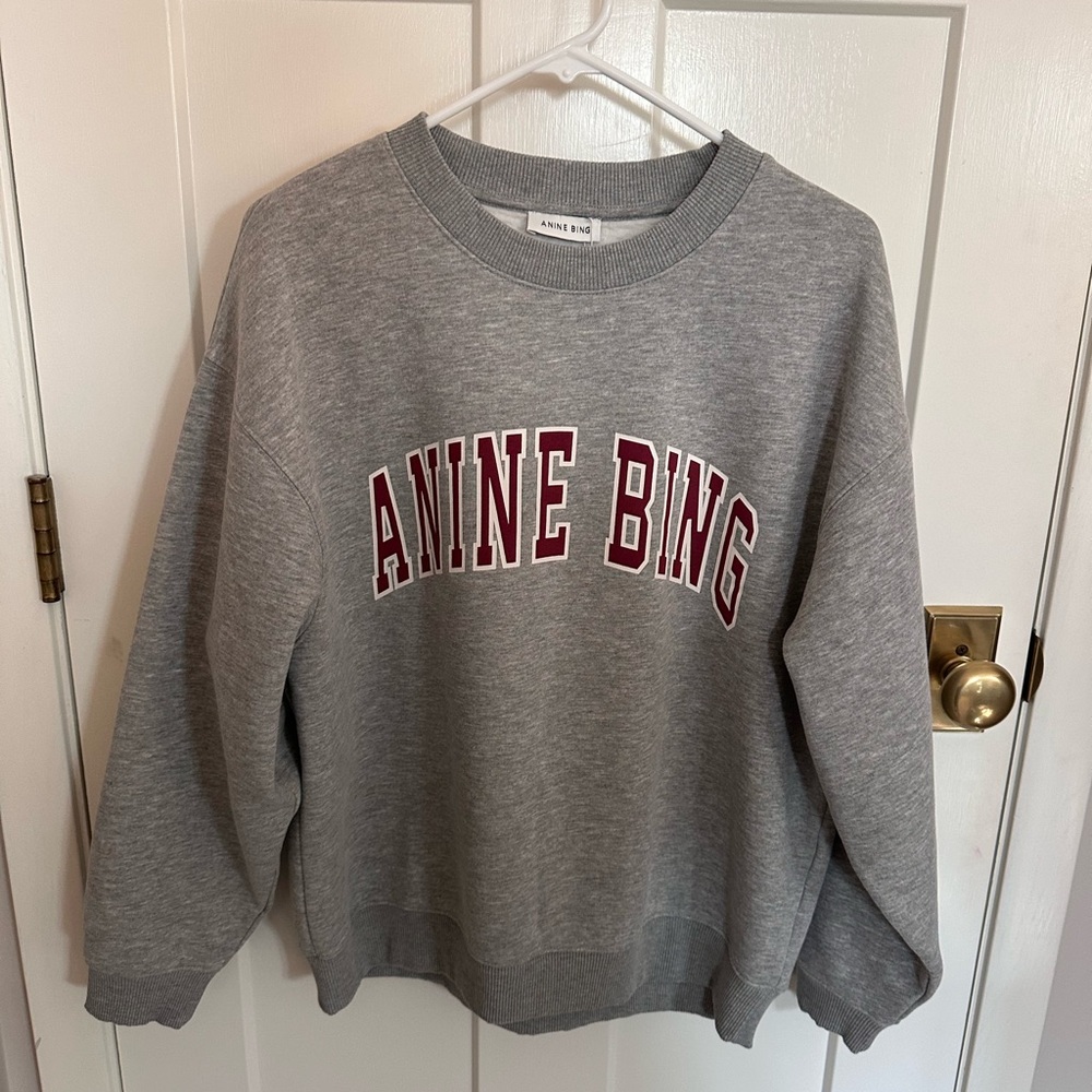 NWT Anine Bing Gray and Red Crew Neck Sweatshirt Large